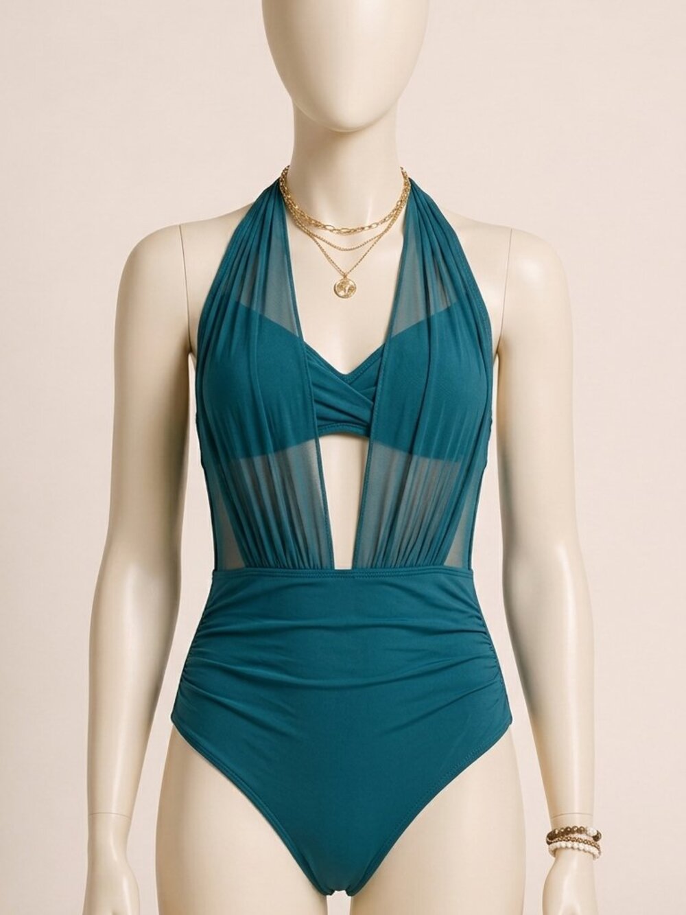 Blooming Jelly Green Blue High Waisted Bikini Set Women's Size L New
